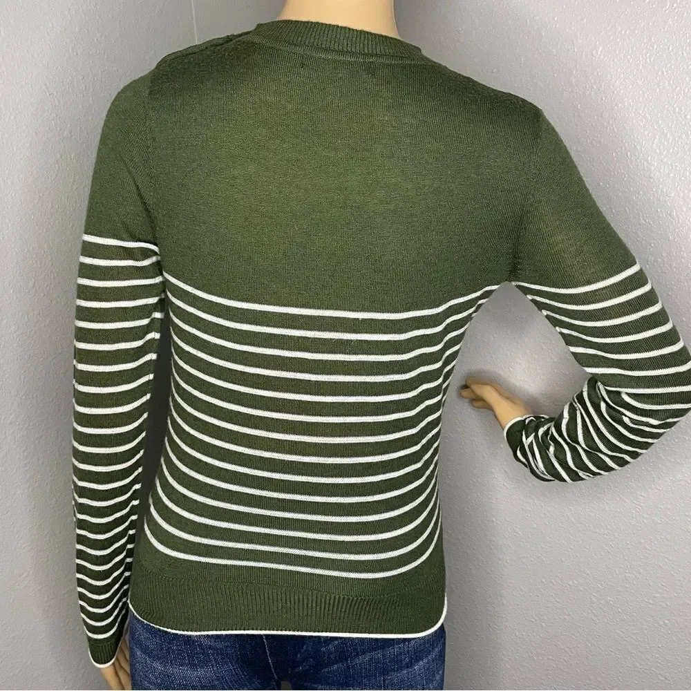 Zara Striped Lightweight Long Sleeve Sweater Green and White Size Small